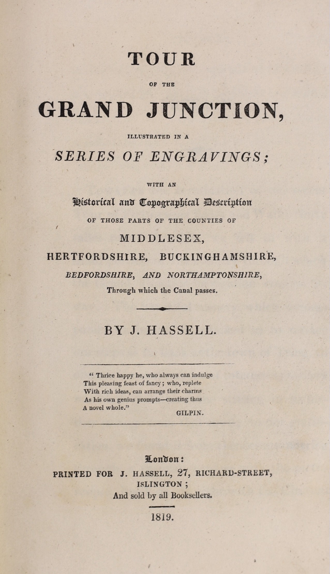 Hassell, James - Tour of the Grand Junction, 8vo, later half red morocco, with 24 uncoloured lithographs, London, 1819